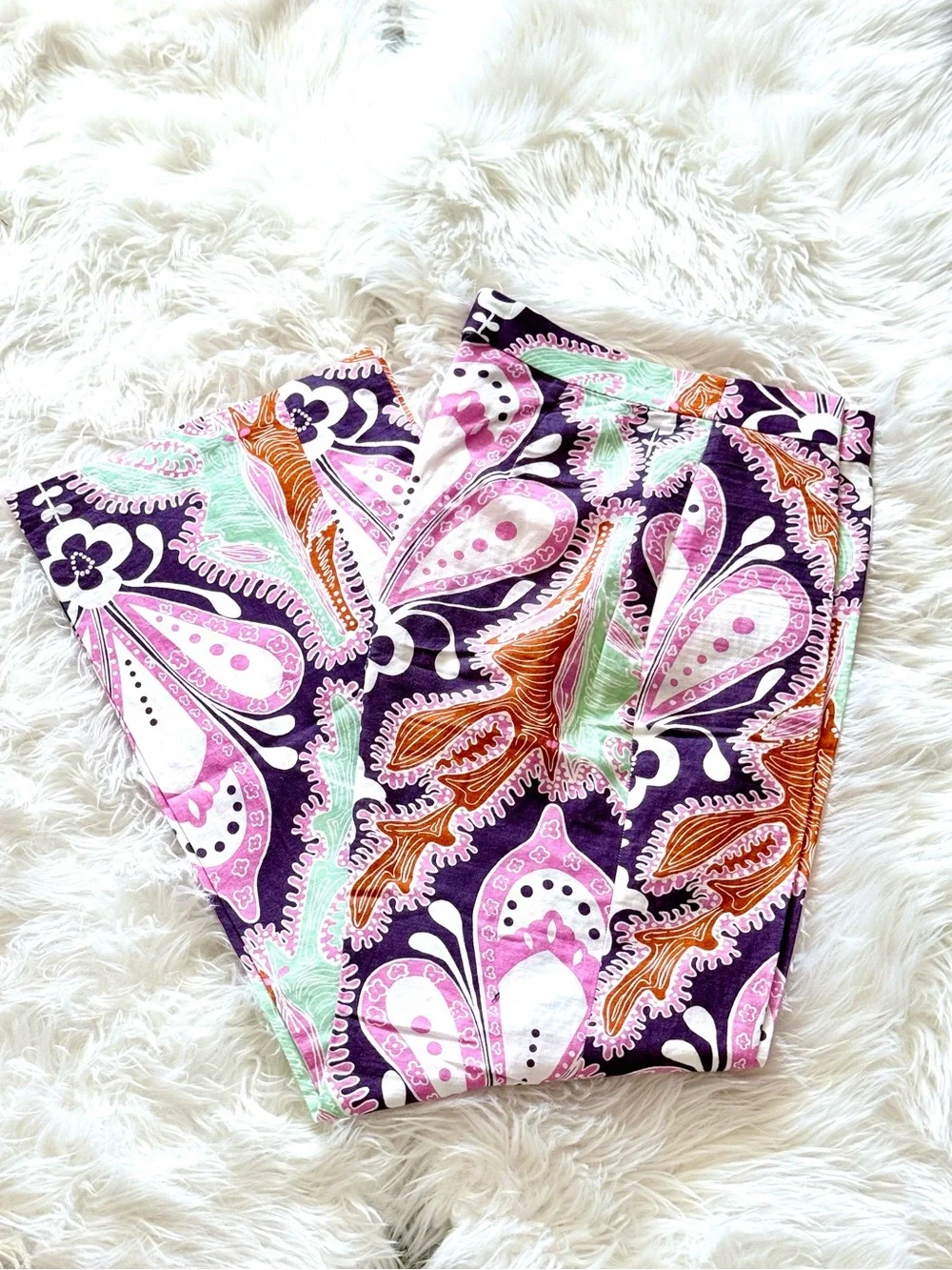 ZARA Linen Cotton Blend Paisley Print Wide Leg Trousers Size L Boho Festival